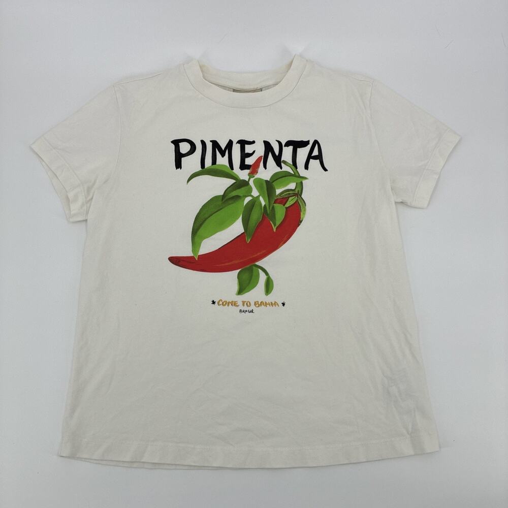 Farm Rio Shirt Women Small White Crew Neck Soft Pimento Pepper Plant Brazil